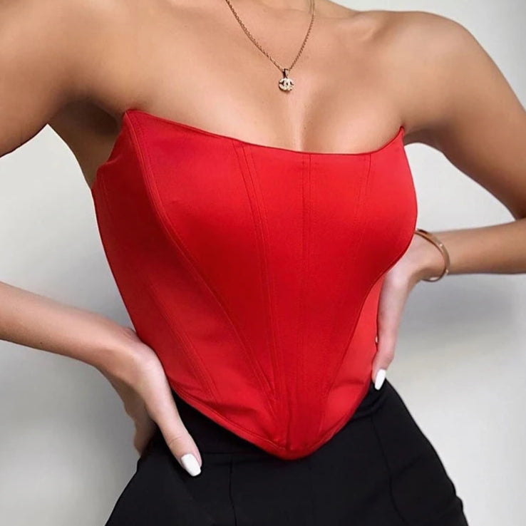 Velvet Off-Shoulder Corset Crop Top