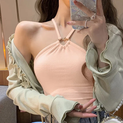 Women's Halterneck Backless Y2K Crop Top