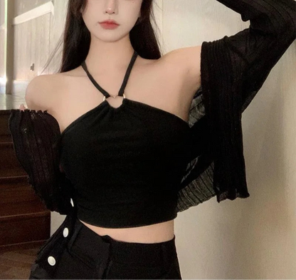 Women's Halterneck Backless Y2K Crop Top
