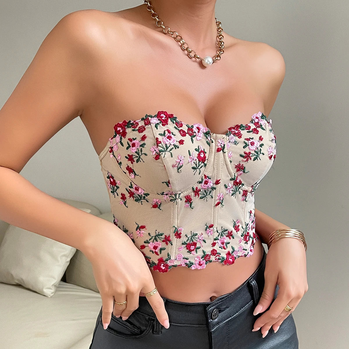 Y2K Floral Lace Corset Top