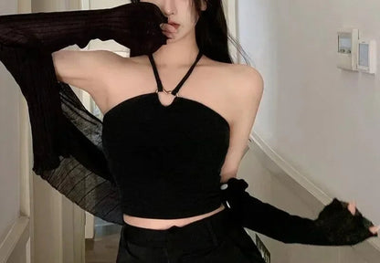 Women's Halterneck Backless Y2K Crop Top